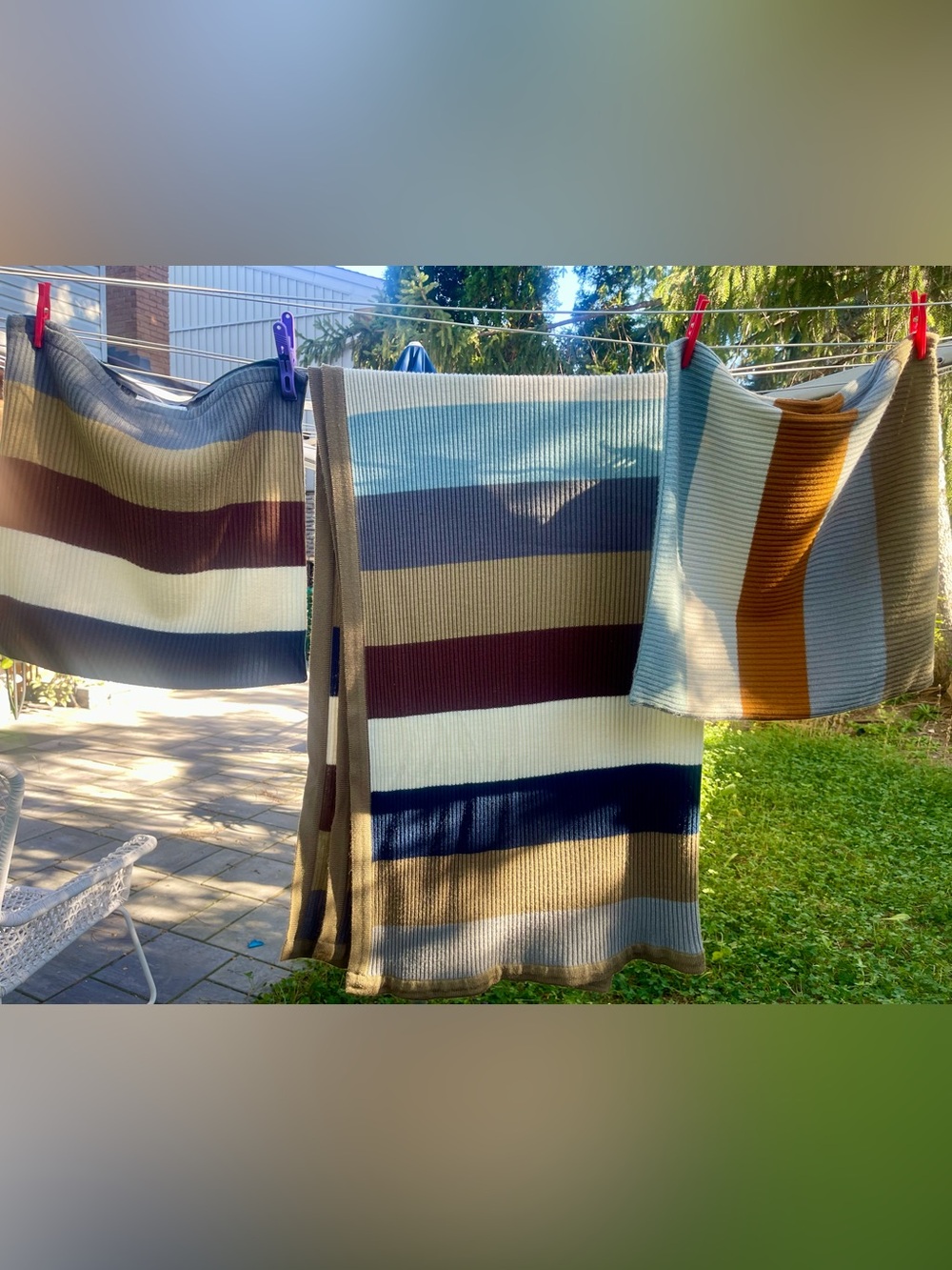 Retro 90s IKEA Ribbed Knit Striped Throw and Pillow Shams Set. Earth Tones. Soft